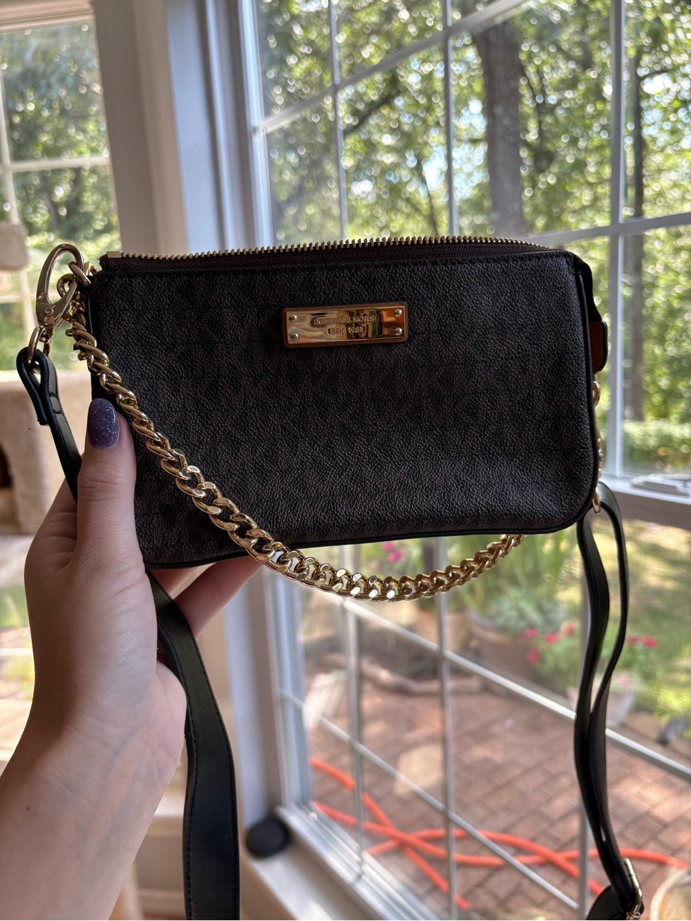 Michael Kors Brown and Gold Chain Crossbody Bag Purse